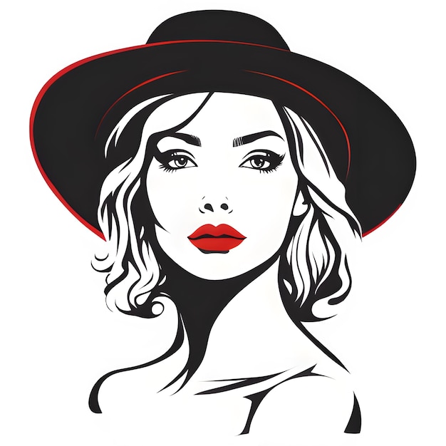 elegant woman wearing hat vector illustration black and white stylized portrait of a beautiful girl