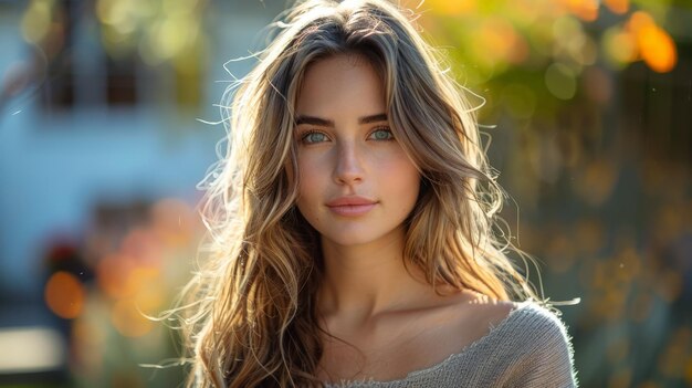 Elegant Woman With Long Hair in Posing Display