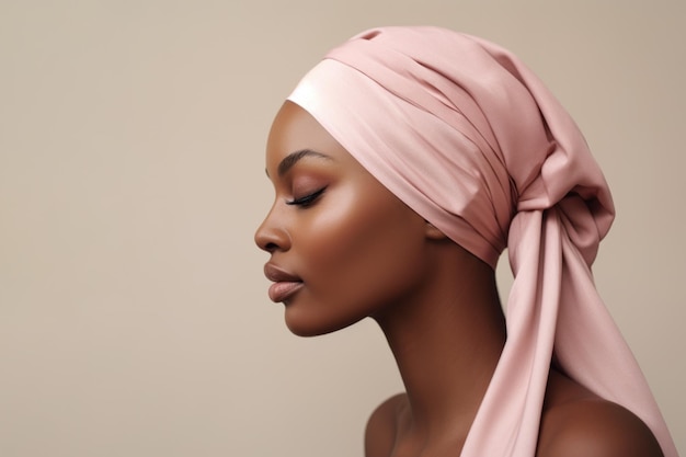 Photo elegant woman with pink headscarf in serenity