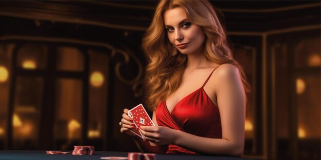 элегантная женщина с иллюстрацией покерного флаера