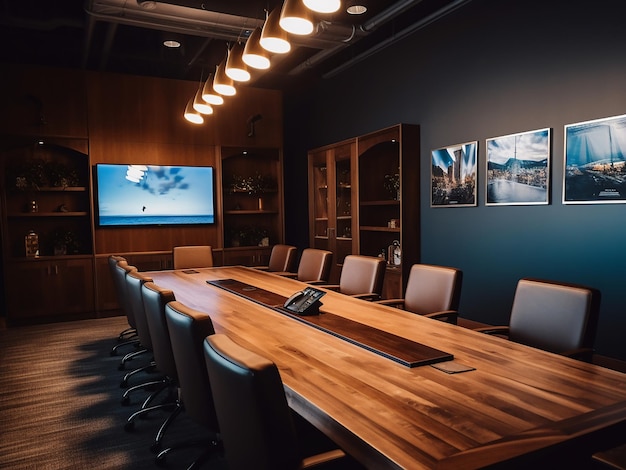 Elegant wood conference room complete with furniture AI Generated