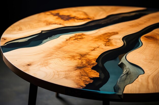 Photo elegant wooden table enhanced with shimmering epoxy