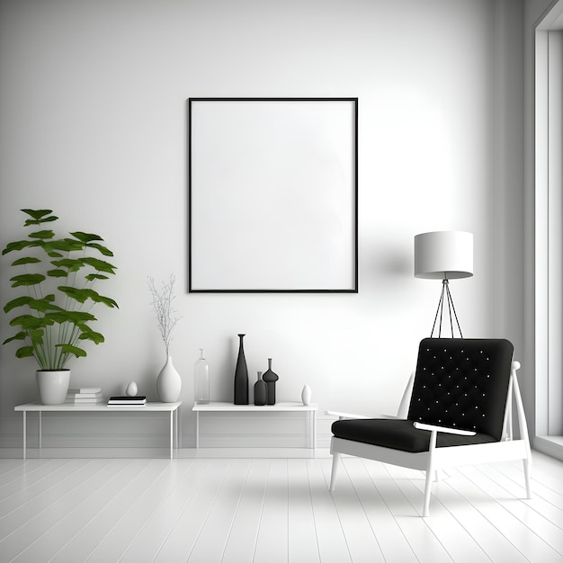 Elegant woonkamerinterieur met ingelijst kunstdrukmodel