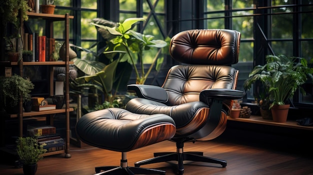 Elegant work and study interior with black nice chair