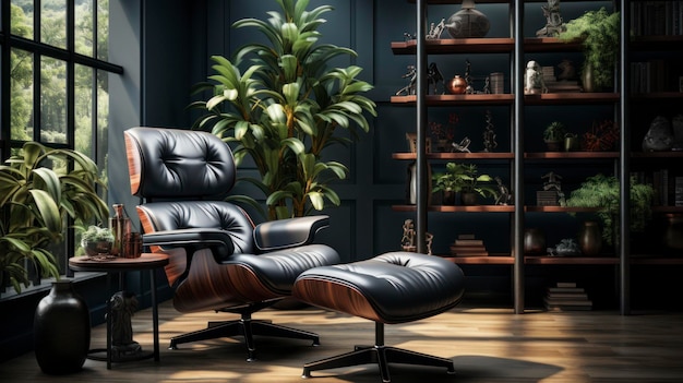 Elegant work and study interior with black nice chair