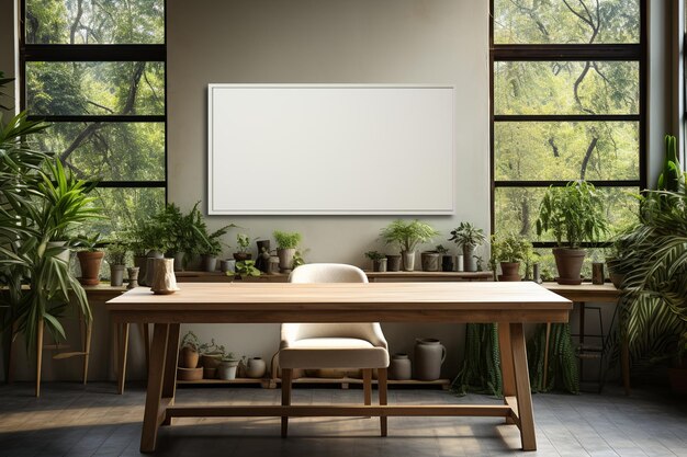 Photo elegant workspace highlighting empty white canvas in light decor