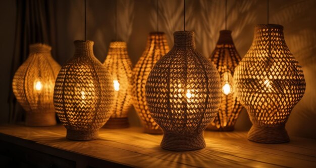 Photo elegant woven lanterns casting a warm glow