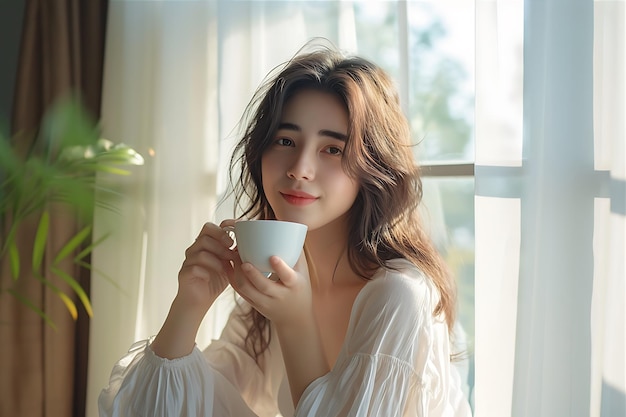 Elegant Young Woman Sitting Beautifully