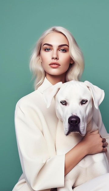 Фото Элегантная молодая женщина со своей собакой
