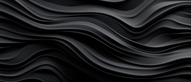 Elegante 3D-rendering van zwarte golvende patronen die een gevoel van beweging en energie creëren op een donkere achtergrond AI Generative