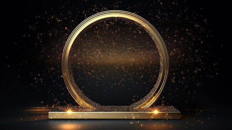 Elegante achtergrond met gouden cirkelframe-elementen en glitterlichteffectdecoratie gemaakt door Generative AI