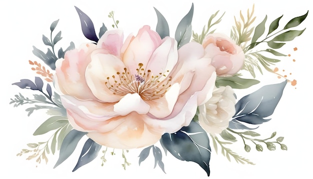 Elegante aquarel bloemen emmer bloemen met de hand getekende illustratie op witte achtergrond