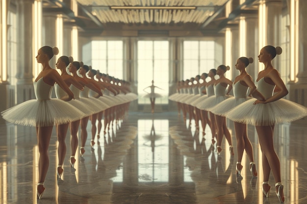 Foto elegante ballerinas repeteren ingewikkelde routines.