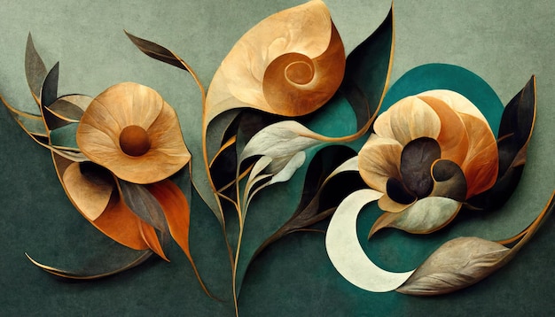 Elegante bloemenachtergrond in Art Nouveau-stijl Retro decoratief bloemontwerp 3D illustratie
