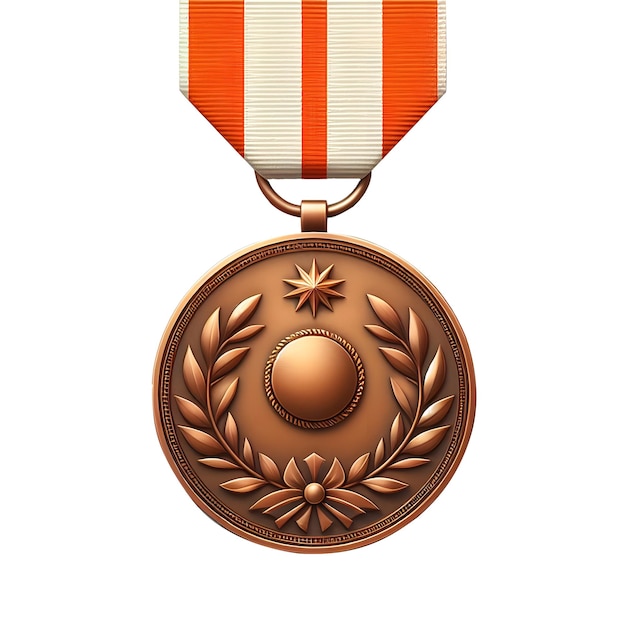 elegante bronzen medaille derde plaats prijs ontwerp met witte rode lint illustratie front view