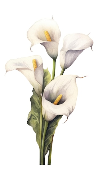 Elegante calla lelie cluster op witte achtergrond in moderne aquarel stijl generatieve AI