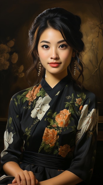 Foto elegante chinese vrouw in zijde qipao gracieuze chinese schoonheid in traditionele kleding
