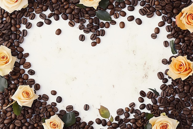 Elegante compositie koffiebonen en roos op een witte achtergrond