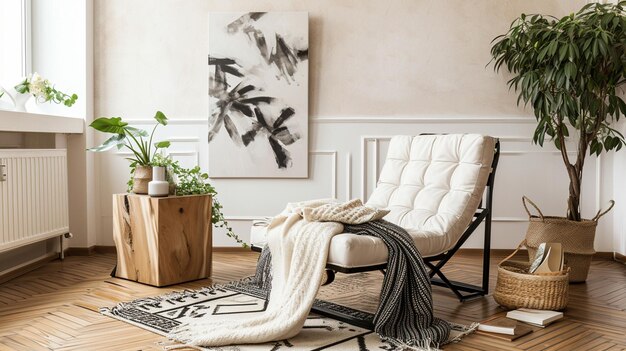 Foto elegante compositie van woonkamer met design chaise longue ai genative