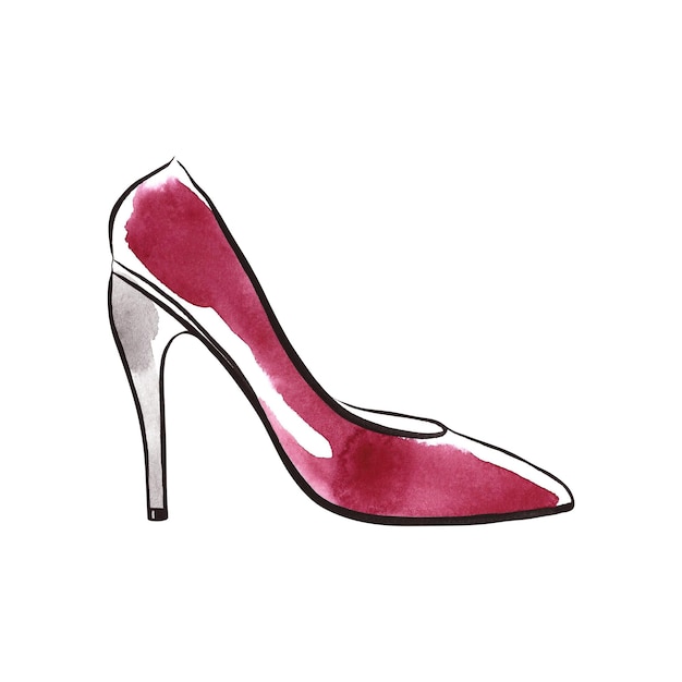 Elegante damesschoenen Handgetekend in omtrek en aquarel Ontwerpsjabloon voor schoonheid en modebanner