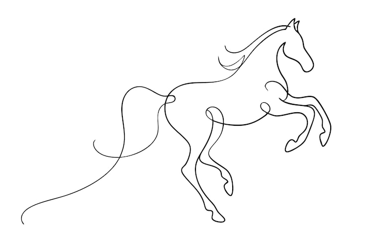 Foto elegante doorlopende lijntekening van een paard in beweging