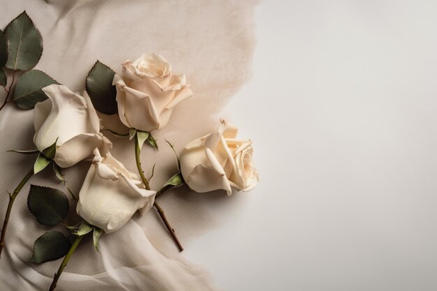 Elegante eenvoud rozen op beige een blank doek voor branding