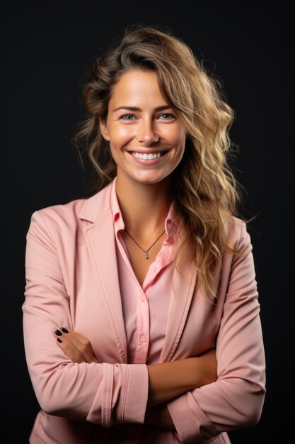 Elegante en gelukkige zakenvrouw in studio portret AI gegenereerd