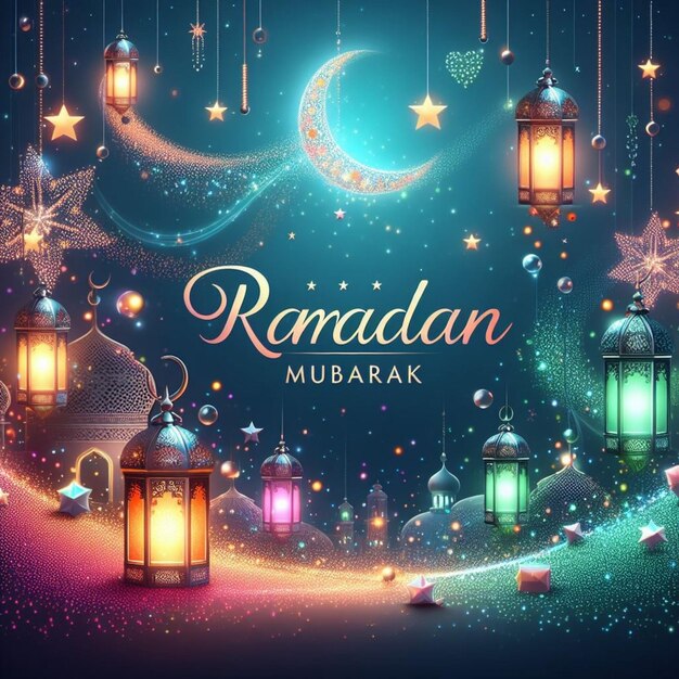 Elegante en glinsterende Ramadan Mubarak groet achtergrond