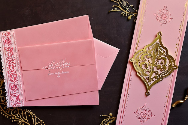 Elegante Fassi Henna bruiloft uitnodiging in roze Marokkaanse charme