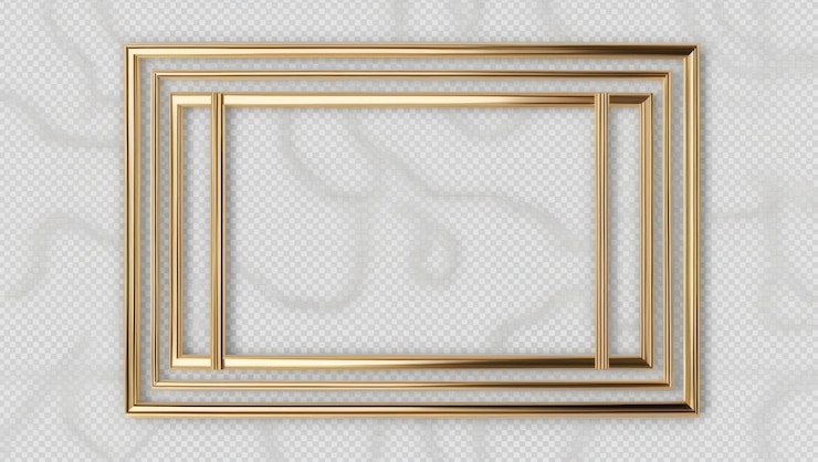 Foto elegante gouden frames op een doorzichtige achtergrond voor artistieke tentoonstellingen