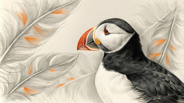 Elegante illustratie van een papegaai omringd door fijne veren
