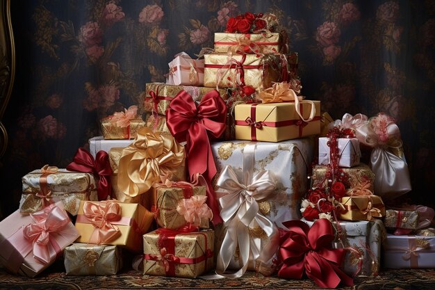 Elegante kerstcadeaus stapel gemaakt met Generative AI