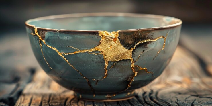 Elegante Kintsugi Bowl Traditionele Japanse kunst van keramische reparatie