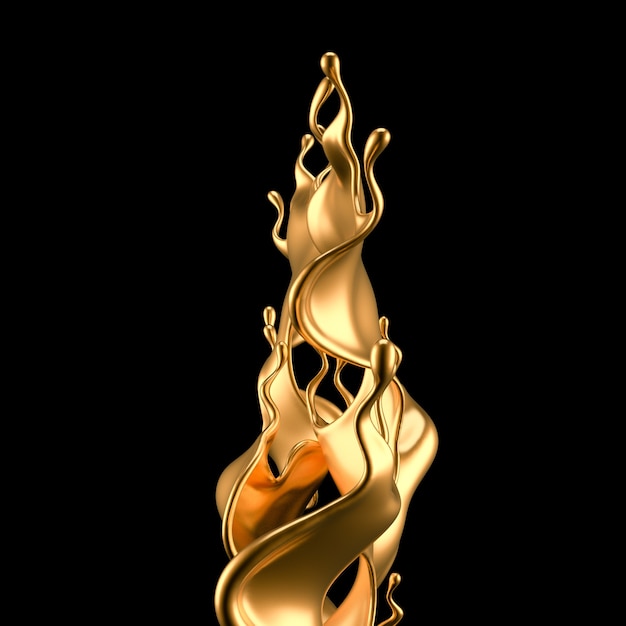 Elegante, luxe scheut gouden vloeistof. 3D-afbeelding, 3D-rendering.