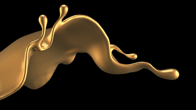 Elegante, luxe scheut gouden vloeistof. 3D-afbeelding, 3D-rendering.