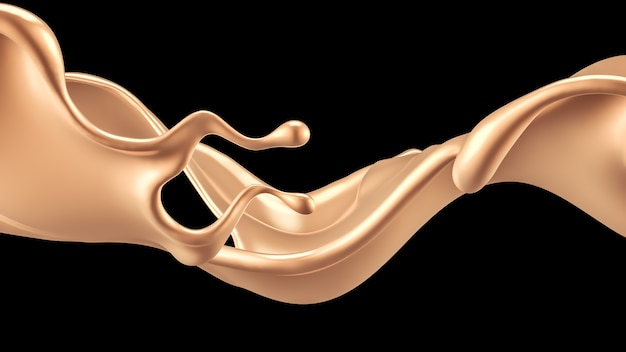 Elegante, luxe scheutje gouden vloeistof. 3D illustratie, 3D-rendering.