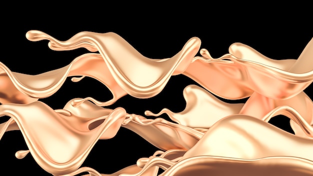 Elegante, luxe scheutje gouden vloeistof. 3D illustratie, 3D-rendering.