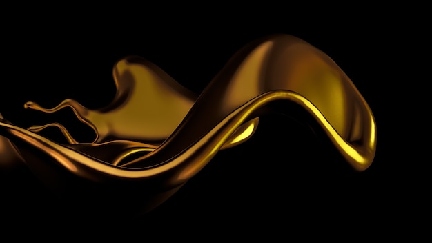 Elegante, luxe scheutje gouden vloeistof. 3D illustratie, 3D-rendering.