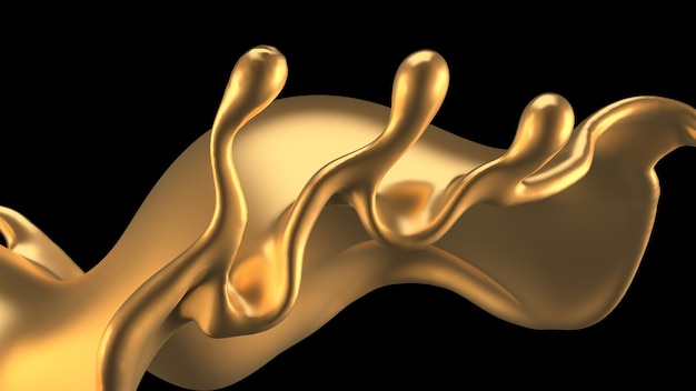 Elegante, luxe scheutje gouden vloeistof. 3D illustratie, 3D-rendering.