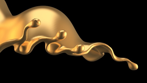 Elegante, luxe scheutje gouden vloeistof. 3D illustratie, 3D-rendering.