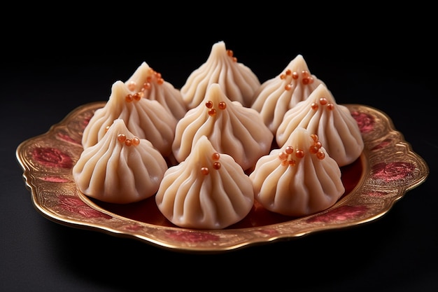 Elegante Modak Op Plaat Op Zwarte Achtergrond