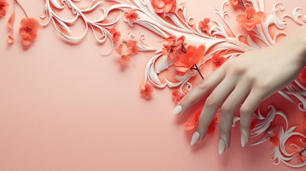 Foto elegante nagels en trendy manicure tonen schoonheid, verfijning en creativiteit in moderne nagelkunst en bieden een glimp in de wereld van stijlvolle en zorgvuldig versierde vingertoppen.