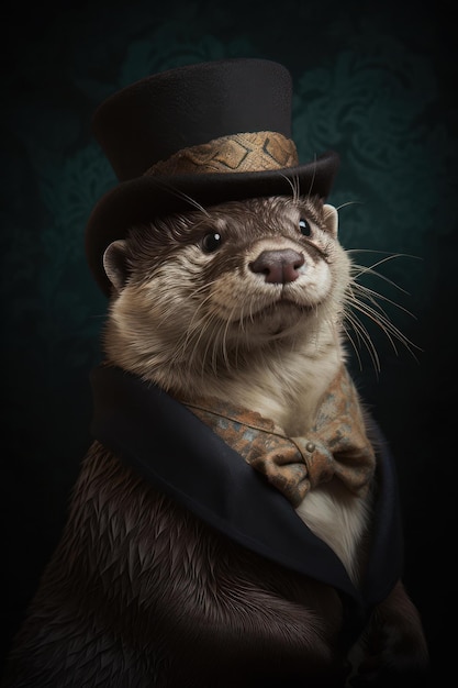 Elegante otter gekleed in retro kleding grappige hipster otter