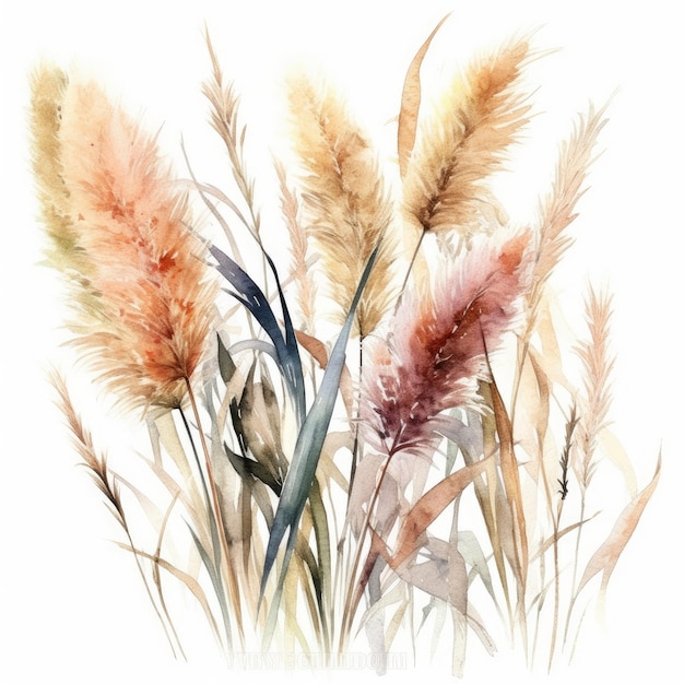 Elegante Pampas gras aquarel op witte achtergrond