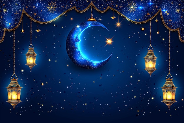 Elegante ramadan kareem decoratieve maan en lantaarns groet