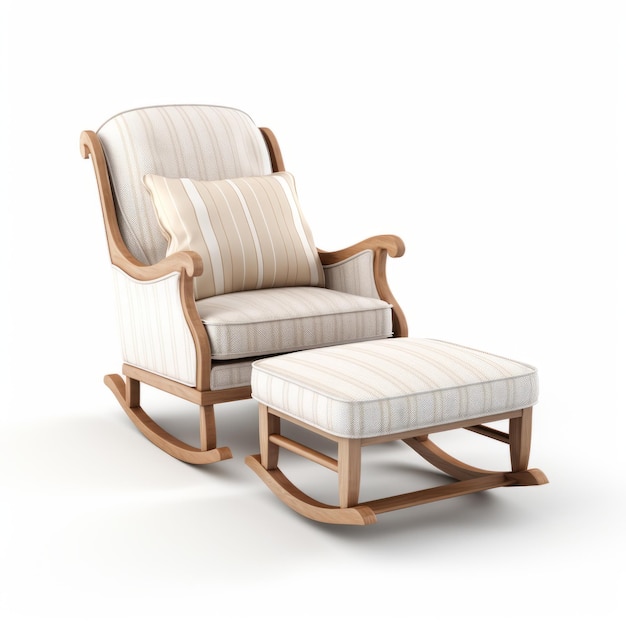 Elegante schommelstoel met beige Ottomaanse 3D-rendering