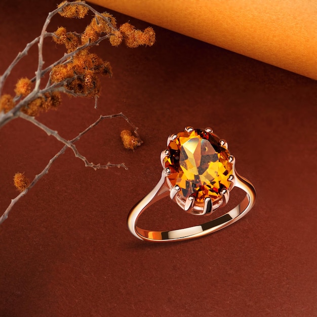 Elegante sieraden set met edelsteen Product stilleven Ring ketting oorbellen