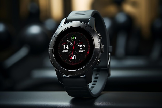 Elegante smartwatch op fitnessapparatuur AI