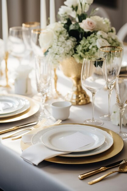 Elegante tafelsetting met gouden accenten, verfijnd en chic