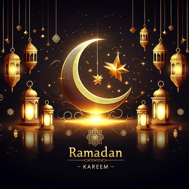 elegante vector ramadan kareem decoratieve maan en lantaarns groet